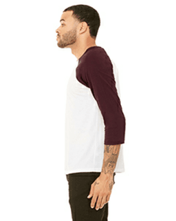 Sample of Canvas 3200 - Unisex 3/4-Sleeve Baseball T-Shirt in WHITE MAROON from side sleeveleft