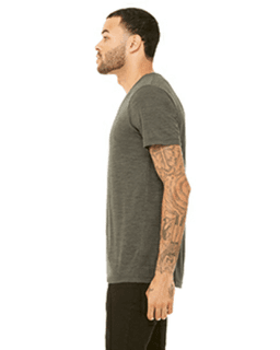 Sample of Canvas 3650 - Unisex Poly-Cotton Short-Sleeve T-Shirt in OLIVE SLUB from side sleeveleft