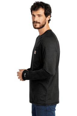 Sample of Carhartt Force Cotton Delmont Long Sleeve T-Shirt in Black from side sleeveleft