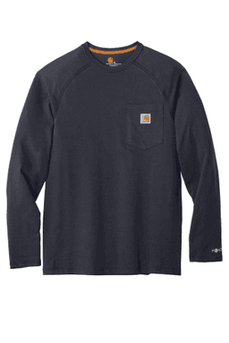 Sample of Carhartt Force Cotton Delmont Long Sleeve T-Shirt in Navy from side front