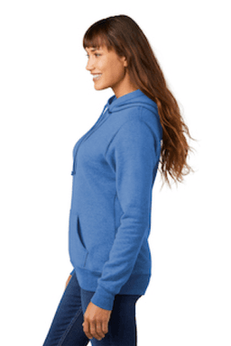 Sample of Port & Company Ladies Core Fleece Pullover Hooded Sweatshirt LPC78H in Heather Royal from side sleeveleft