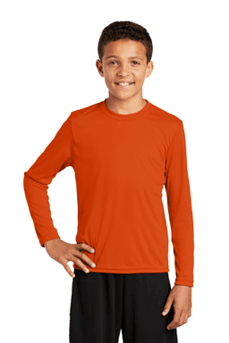 Sample of Sport Tek YST350LS - Youth Long Sleeve Competitor Tee in Deep Orange from side front