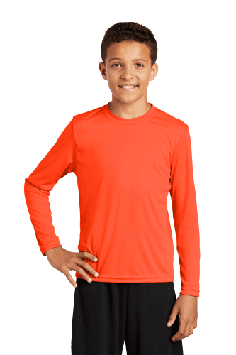 Sample of Sport Tek YST350LS - Youth Long Sleeve Competitor Tee in Neon Orange style