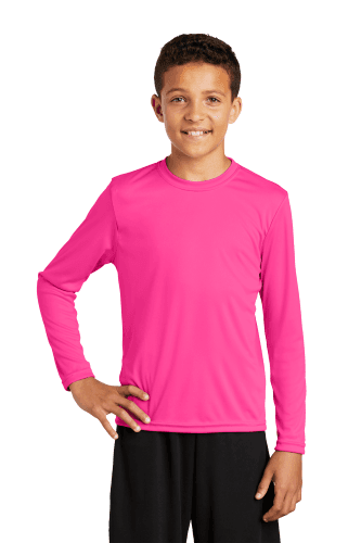 Sample of Sport Tek YST350LS - Youth Long Sleeve Competitor Tee in Neon Pink style