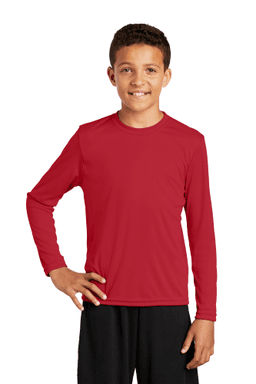 Sample of Sport Tek YST350LS - Youth Long Sleeve Competitor Tee in True Red from side front