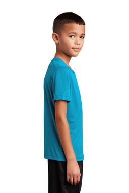 Sample of Sport-Tek Youth Posi-UV Pro Tee in Sapphire from side sleeveleft