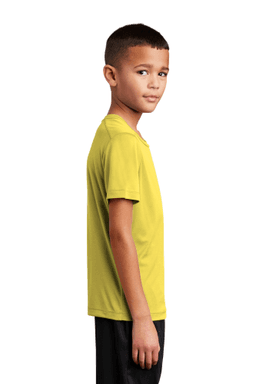 Sample of Sport-Tek Youth Posi-UV Pro Tee in Yellow from side sleeveleft