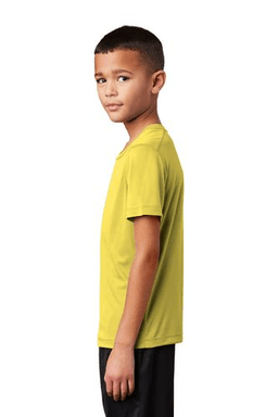 Sample of Sport-Tek Youth Posi-UV Pro Tee in Yellow from side sleeveright