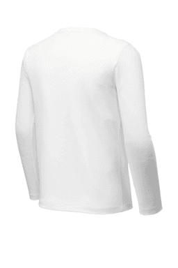 Sample of Sport-Tek Youth Posi-UV Pro Long Sleeve Tee in White from side back