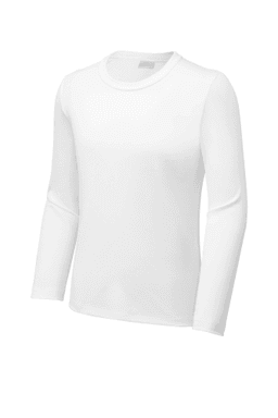 Sample of Sport-Tek Youth Posi-UV Pro Long Sleeve Tee in White from side front