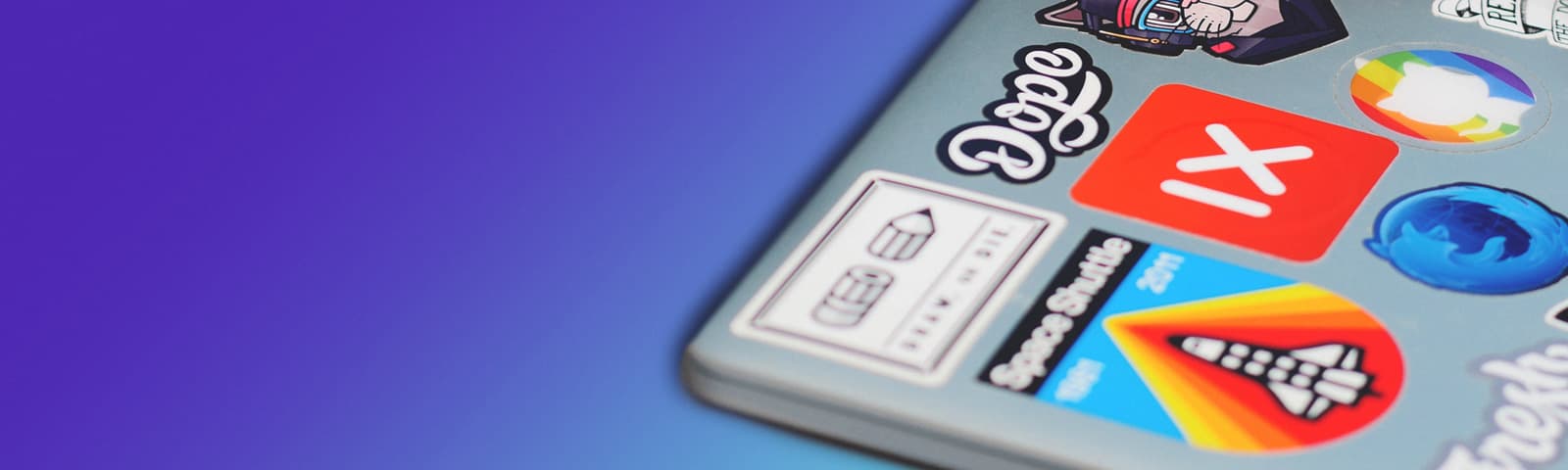 Cleanly pressed stickers covering a slick computer