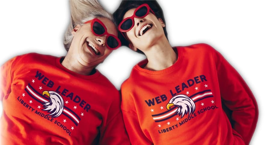 Happy customers wearing sweatshirts