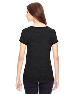 Sample of Alternative 01913E Ladies' Ideal Eco Mock Twist Ringer T-Shirt in ECO BLACK from side back
