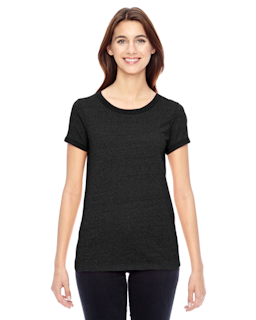 Sample of Alternative 01913E Ladies' Ideal Eco Mock Twist Ringer T-Shirt in ECO BLACK from side front