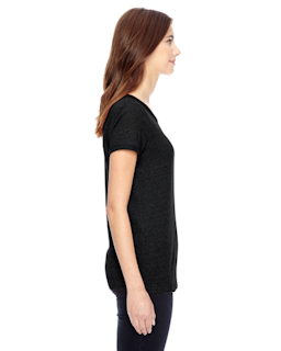 Sample of Alternative 01913E Ladies' Ideal Eco Mock Twist Ringer T-Shirt in ECO BLACK from side sleeveleft