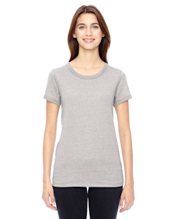 Sample of Alternative 01913E Ladies' Ideal Eco Mock Twist Ringer T-Shirt in ECO MCK NICKEL from side front