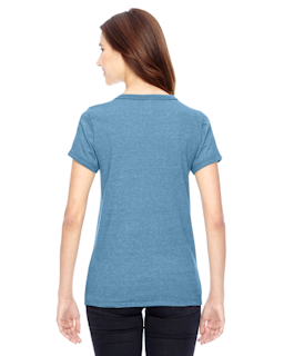 Sample of Alternative 01913E Ladies' Ideal Eco Mock Twist Ringer T-Shirt in ECO MCK STORM from side back