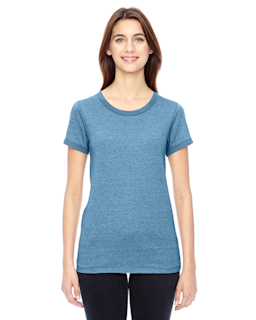 Sample of Alternative 01913E Ladies' Ideal Eco Mock Twist Ringer T-Shirt in ECO MCK STORM from side front