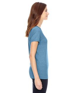 Sample of Alternative 01913E Ladies' Ideal Eco Mock Twist Ringer T-Shirt in ECO MCK STORM from side sleeveleft