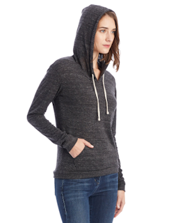 Sample of Alternative 01928E1 Ladies' Eco-Jersey Pullover Hoodie in ECO BLACK from side sleeveleft