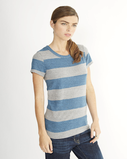 Sample of Alternative 01940E1 Ladies' Ideal Eco-Jersey T-Shirt in E GRY ST WT STR from side sleeveleft