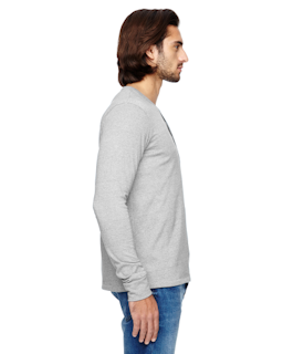 Sample of Alternative 01947E Men's Eco Mock Twist Long-Sleeve Henley Shirt in ECO MCK NICKEL from side sleeveleft