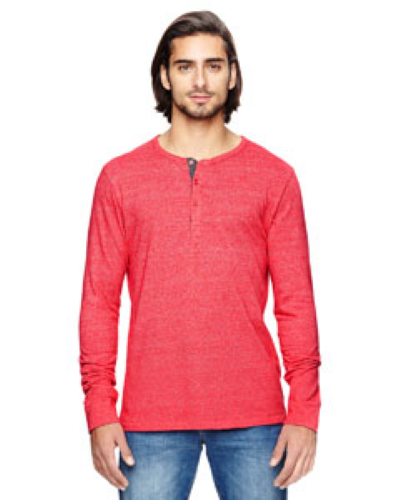 Sample of Alternative 01947E Men's Eco Mock Twist Long-Sleeve Henley Shirt in EC MCK ENG RED style