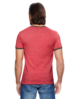 Sample of Alternative 01957E Men's Eco-Mock Twist Ringer Crew T-Shirt in EC MCK ENG RED from side back