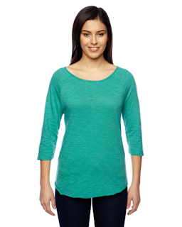 Sample of Alternative 02824J1 Ladies' Minor League Washed Slub Baseball T-Shirt in BRIGHT GREEN from side front