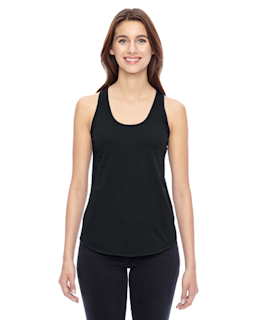 Sample of Alternative 04031C1 Ladies' Shirttail Satin Jersey Tank in BLACK from side front