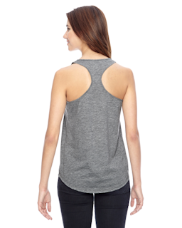 Sample of Alternative 04031C1 Ladies' Shirttail Satin Jersey Tank in HEATHER GREY from side back