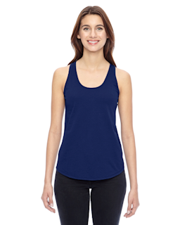 Sample of Alternative 04031C1 Ladies' Shirttail Satin Jersey Tank in NAVY from side front