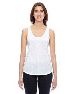 Sample of Alternative 04031C1 Ladies' Shirttail Satin Jersey Tank in WHITE from side front