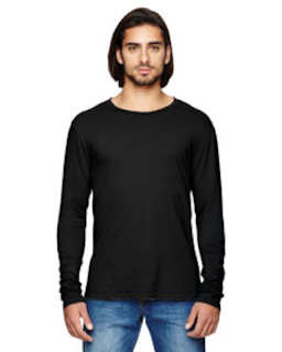 Sample of Alternative 04043C1 Men's Heritage Garment-Dyed Long-Sleeve T-Shirt in BLACK from side front