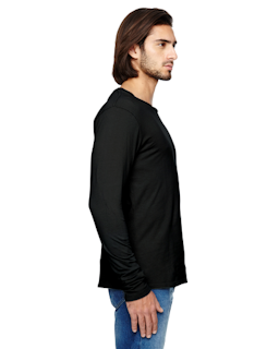 Sample of Alternative 04043C1 Men's Heritage Garment-Dyed Long-Sleeve T-Shirt in BLACK from side sleeveleft