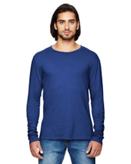 Sample of Alternative 04043C1 Men's Heritage Garment-Dyed Long-Sleeve T-Shirt in PACIFIC BLUE from side front