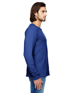 Sample of Alternative 04043C1 Men's Heritage Garment-Dyed Long-Sleeve T-Shirt in PACIFIC BLUE from side sleeveleft