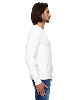 Sample of Alternative 04043C1 Men's Heritage Garment-Dyed Long-Sleeve T-Shirt in WHITE from side sleeveleft