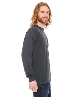 Sample of American Apparel 2007 Unisex Fine Jersey USA Made Long-Sleeve T-Shirt in ASPHALT from side sleeveleft