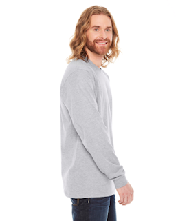 Sample of American Apparel 2007 Unisex Fine Jersey USA Made Long-Sleeve T-Shirt in HEATHER GREY from side sleeveleft