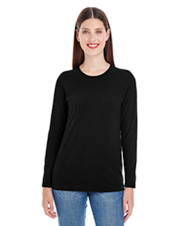 Sample of American Apparel 23337 Ladies' Fine Jersey Long-Sleeve Classic T-Shirt in BLACK from side front