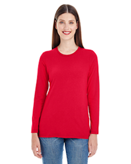 Sample of American Apparel 23337 Ladies' Fine Jersey Long-Sleeve Classic T-Shirt in RED from side front