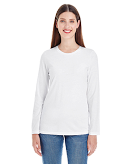 Sample of American Apparel 23337 Ladies' Fine Jersey Long-Sleeve Classic T-Shirt in WHITE from side front