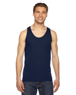 Sample of American Apparel 2408 Unisex Fine Jersey USA Made Tank in NAVY from side front