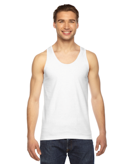 Sample of American Apparel 2408 Unisex Fine Jersey USA Made Tank in WHITE from side front