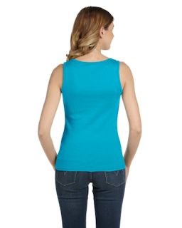 Sample of Anvil 2415 Ladies' 1x1 Baby Rib Tank in CARIBBEAN BLUE from side back