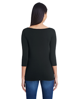 Sample of Anvil 2455L Ladies' Stretch 3/4 Sleeve T-Shirt in BLACK from side back