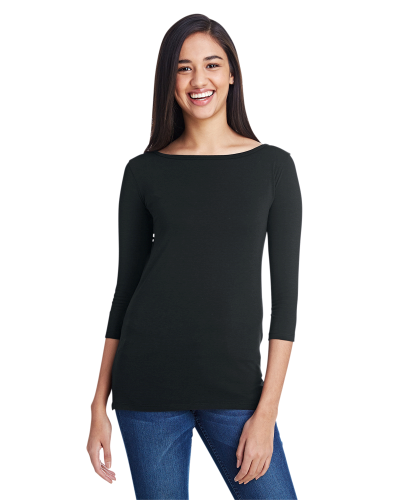 Sample of Anvil 2455L Ladies' Stretch 3/4 Sleeve T-Shirt in BLACK style