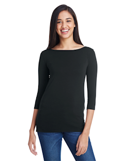 Sample of Anvil 2455L Ladies' Stretch 3/4 Sleeve T-Shirt in BLACK from side front