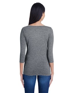 Sample of Anvil 2455L Ladies' Stretch 3/4 Sleeve T-Shirt in HEATHER GRAPHITE from side back